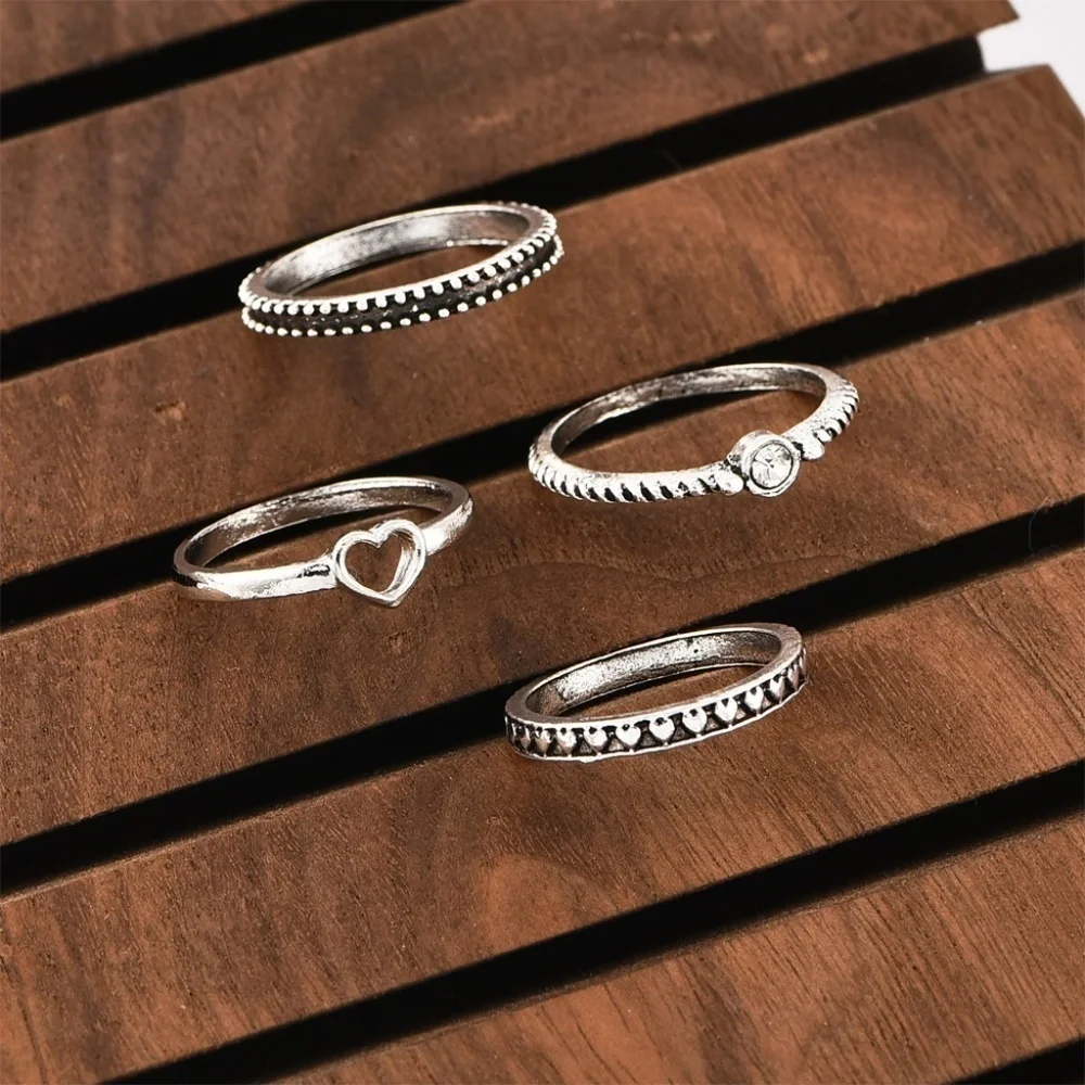 *HADASSAH* 4-Pc Silver Rhinestone Fashion Ring Set